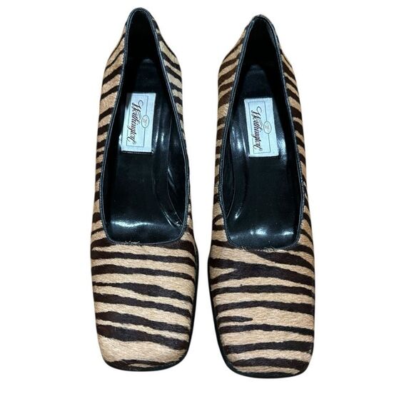Worthington Vintage Marilyn Zebra Print Pony Hair Square Toe Flared Heel Pumps - Picture 2 of 13